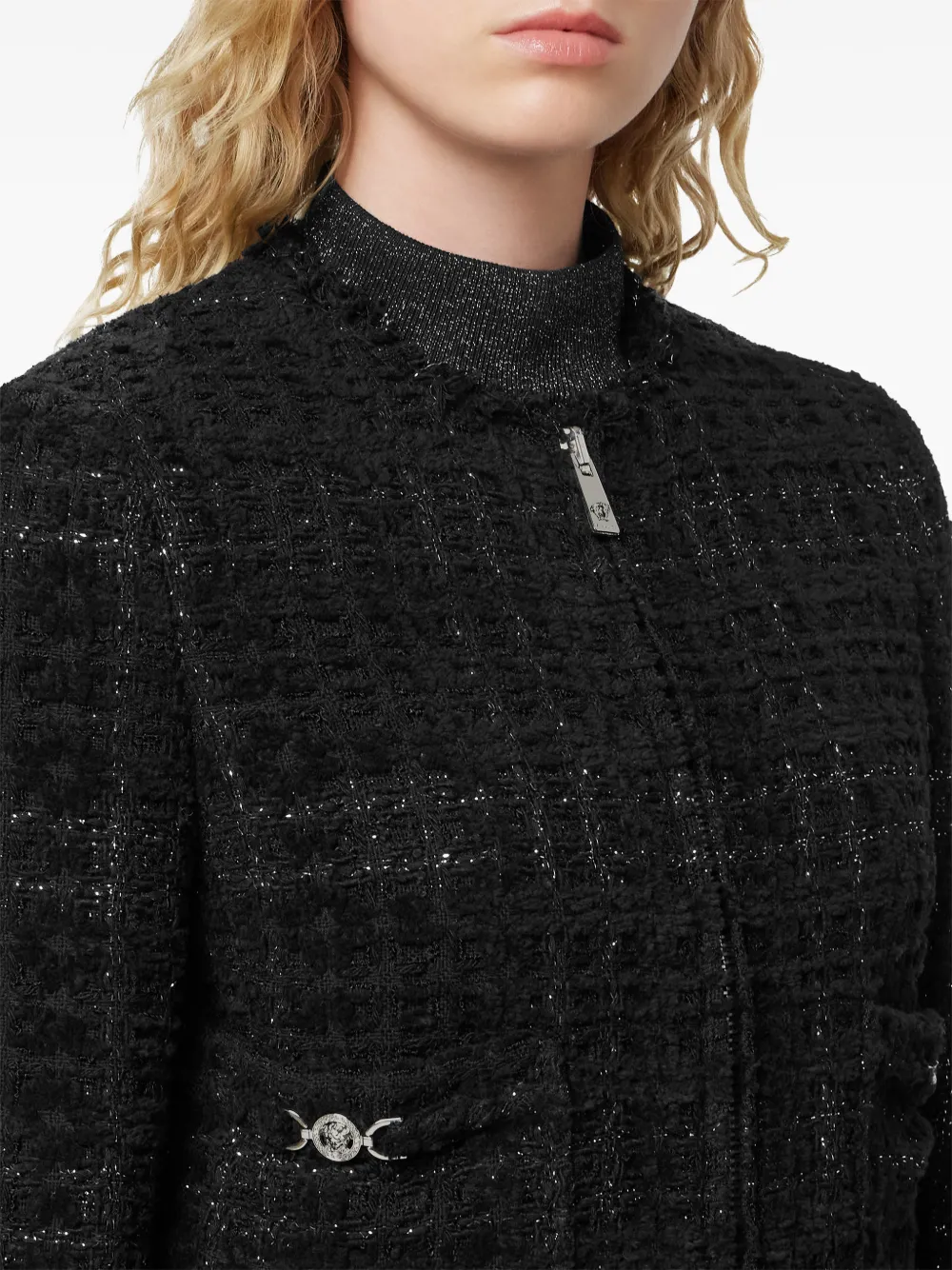 Versace Cotton Tweed Jacket In Black