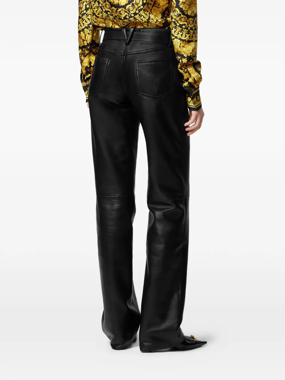 Versace Leren broek Zwart