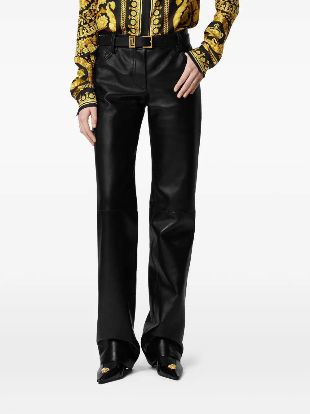 Versace Leren broek Zwart