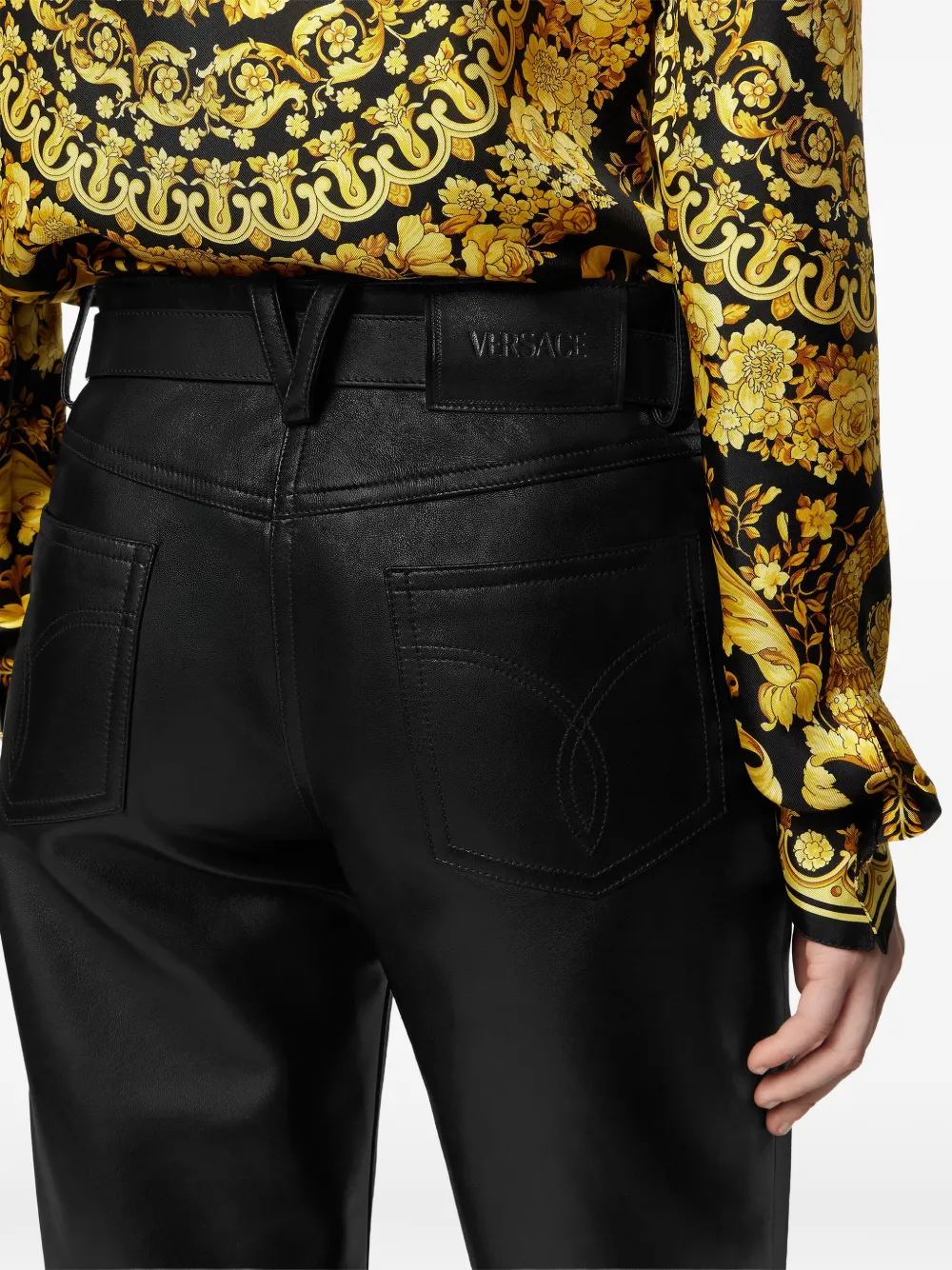 Versace Leren broek Zwart
