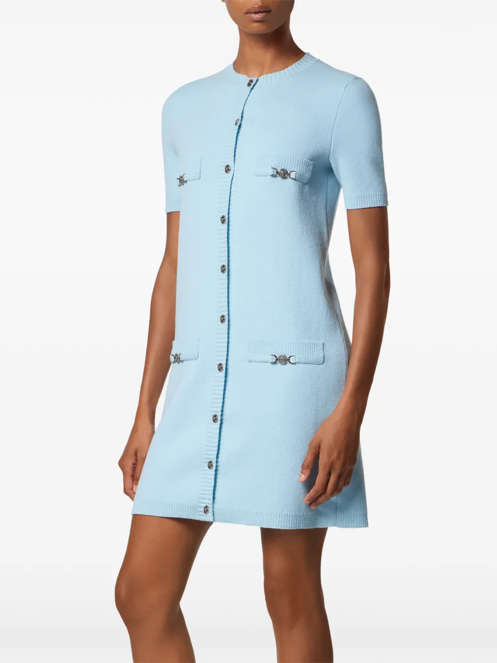 Versace Wool Mini Dress In Blue