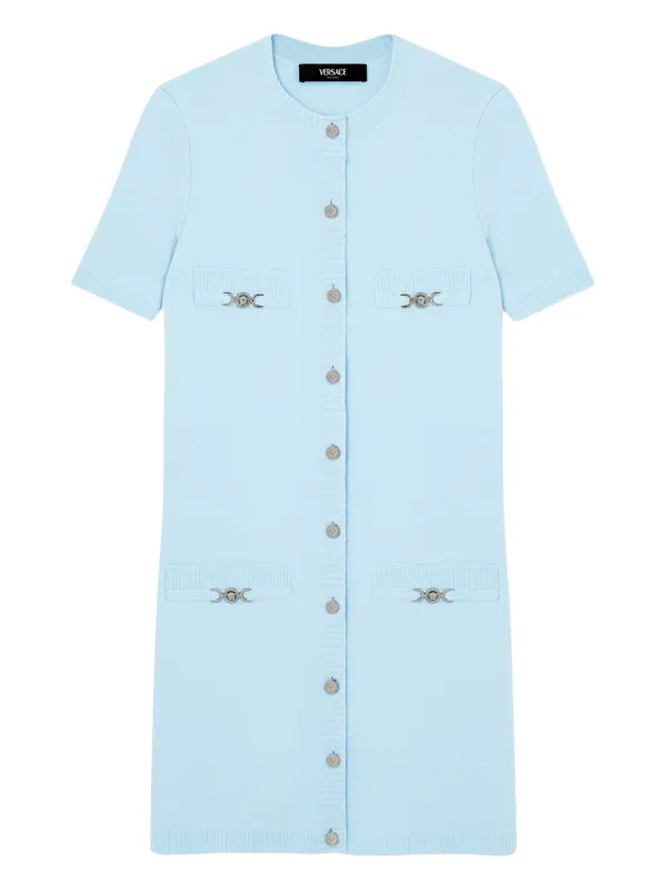 Versace Wool-cashmere Knit Shirt Dress in Blue