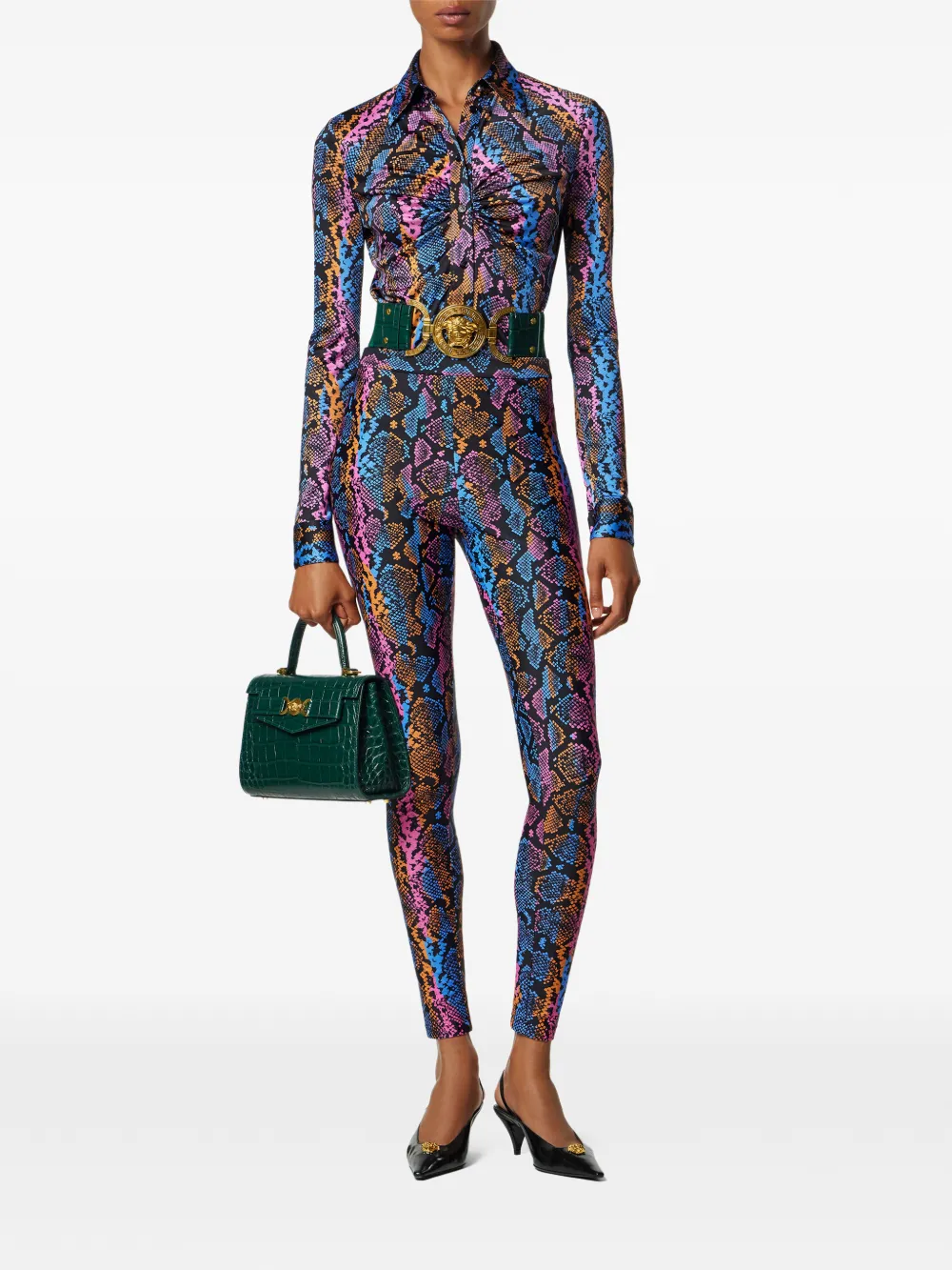 Versace Legging met slangenleerprint - Zwart