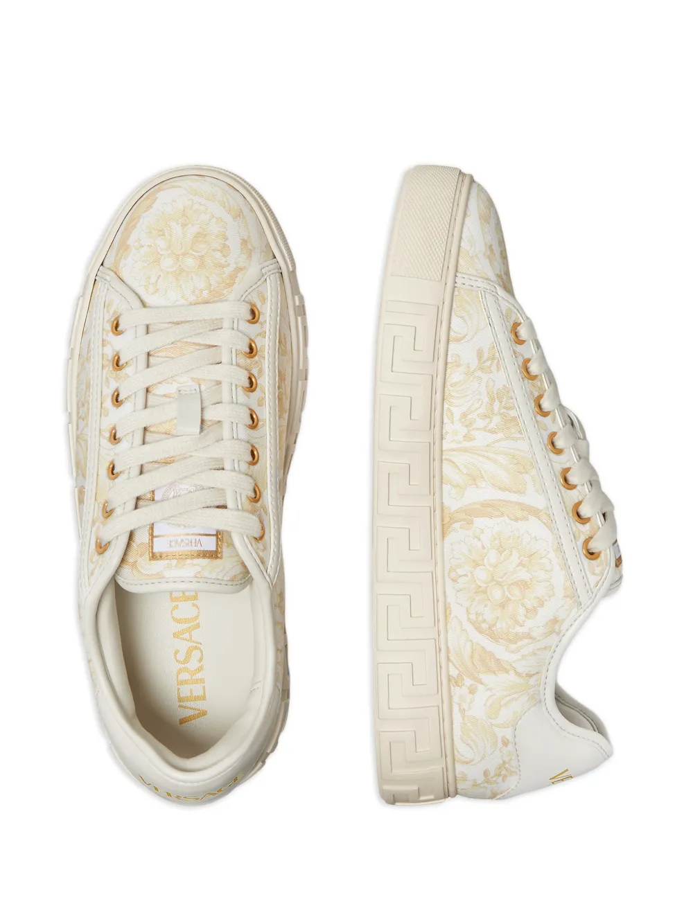 Versace Greca Printed Sneakers In Neutral