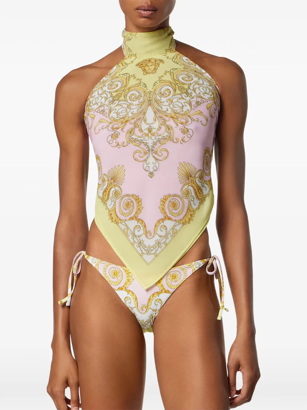  Versace Barocco-print Bikini Top - Pink 