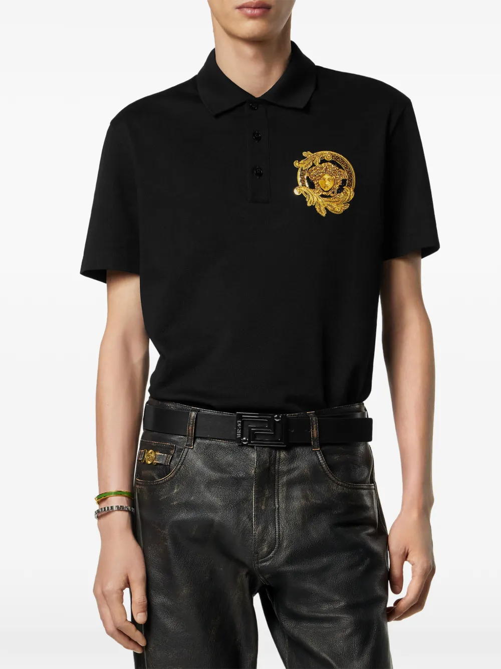 Versace Poloshirt met Medusa-applicatie - Zwart