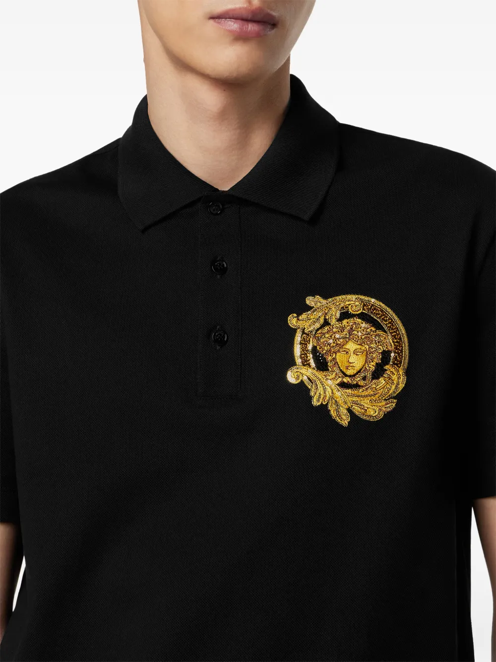 Versace Poloshirt met geborduurde patch Zwart