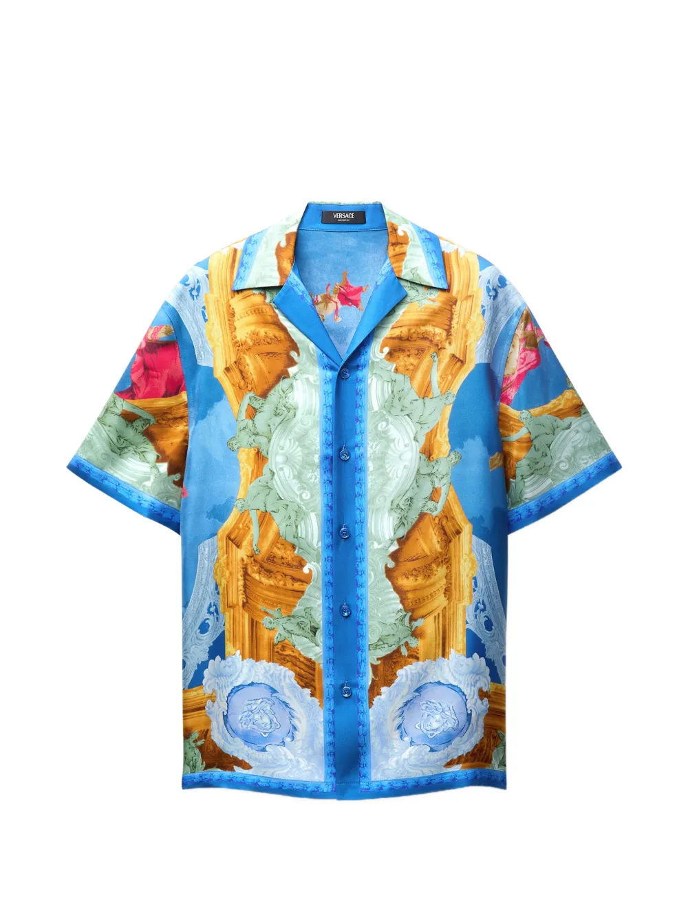 Versace printed silk twill slim shirt - Blue