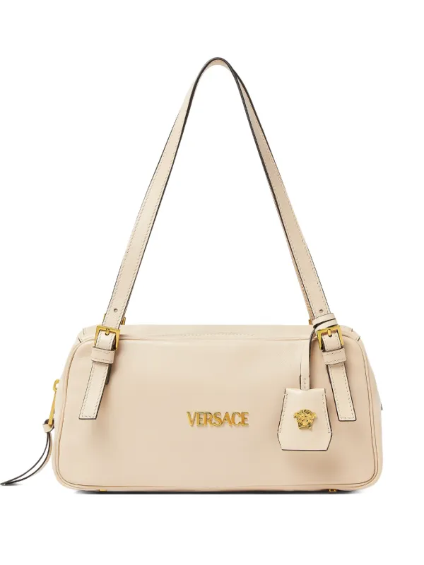 Versace Tag Large Nappa Bowling Bag in Neutrals