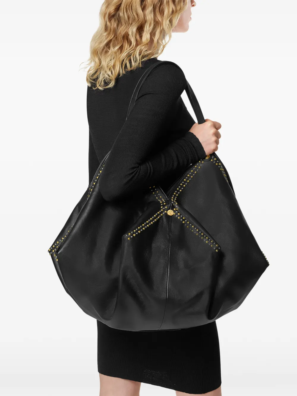  Versace Large Protea Leather Shoulder Bag - Black 