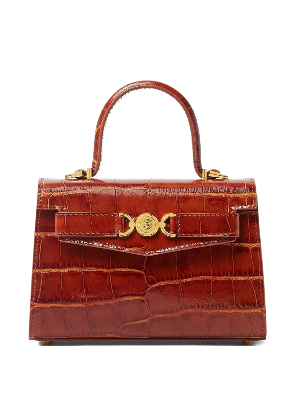 Versace Borsa tote piccola con effetto coccodrillo - Marrone