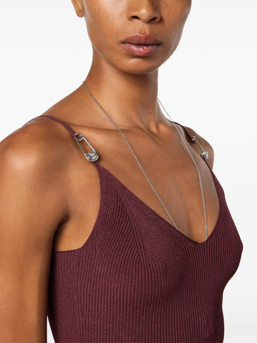 Versace Geribbelde midi-jurk met veiligheidsspeld Rood