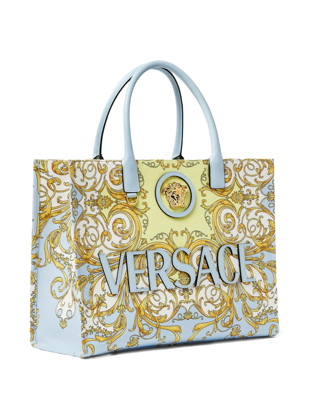 Versace La Medusa Printed Large Tote Bag In Blue