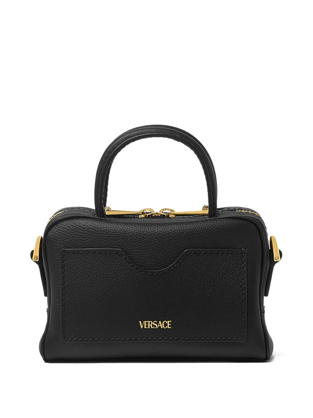 Versace La Medusa Leather Mini Tote Bag In Black