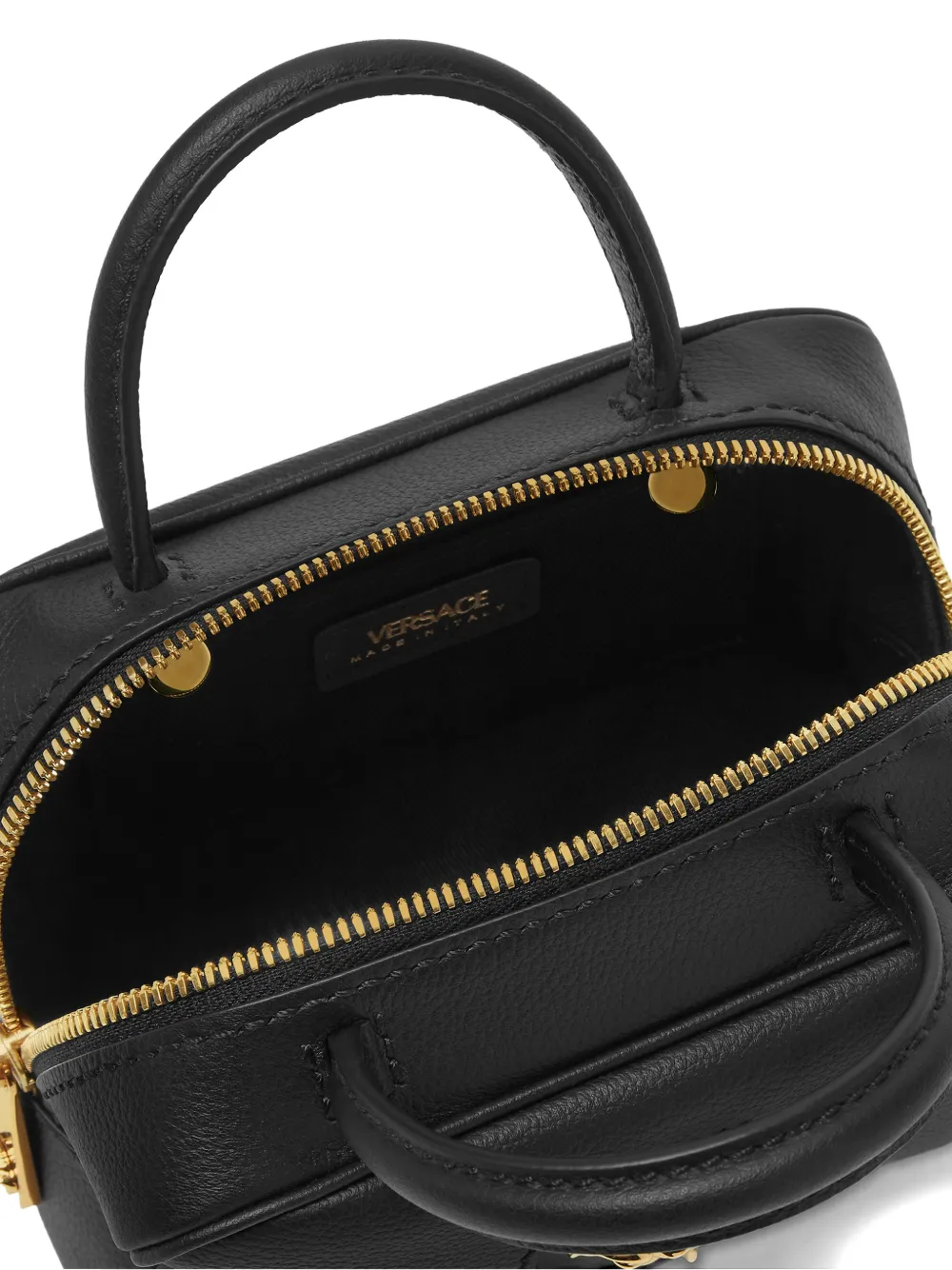 Versace La Medusa Leather Mini Tote Bag In Black