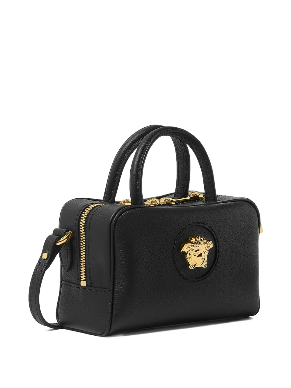 Versace La Medusa Leather Mini Tote Bag In Black