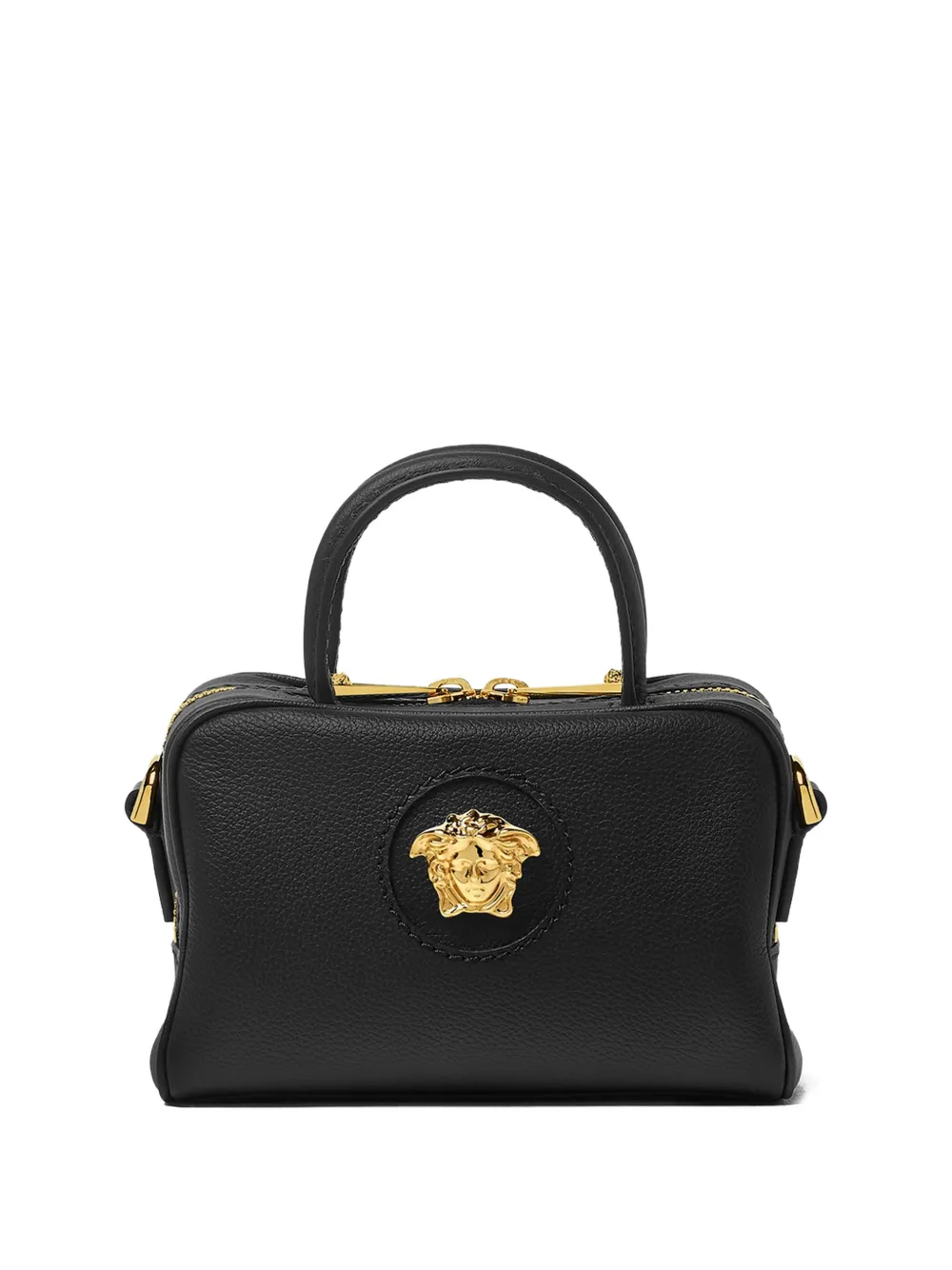 Versace La Medusa Leather Mini Tote Bag In Black