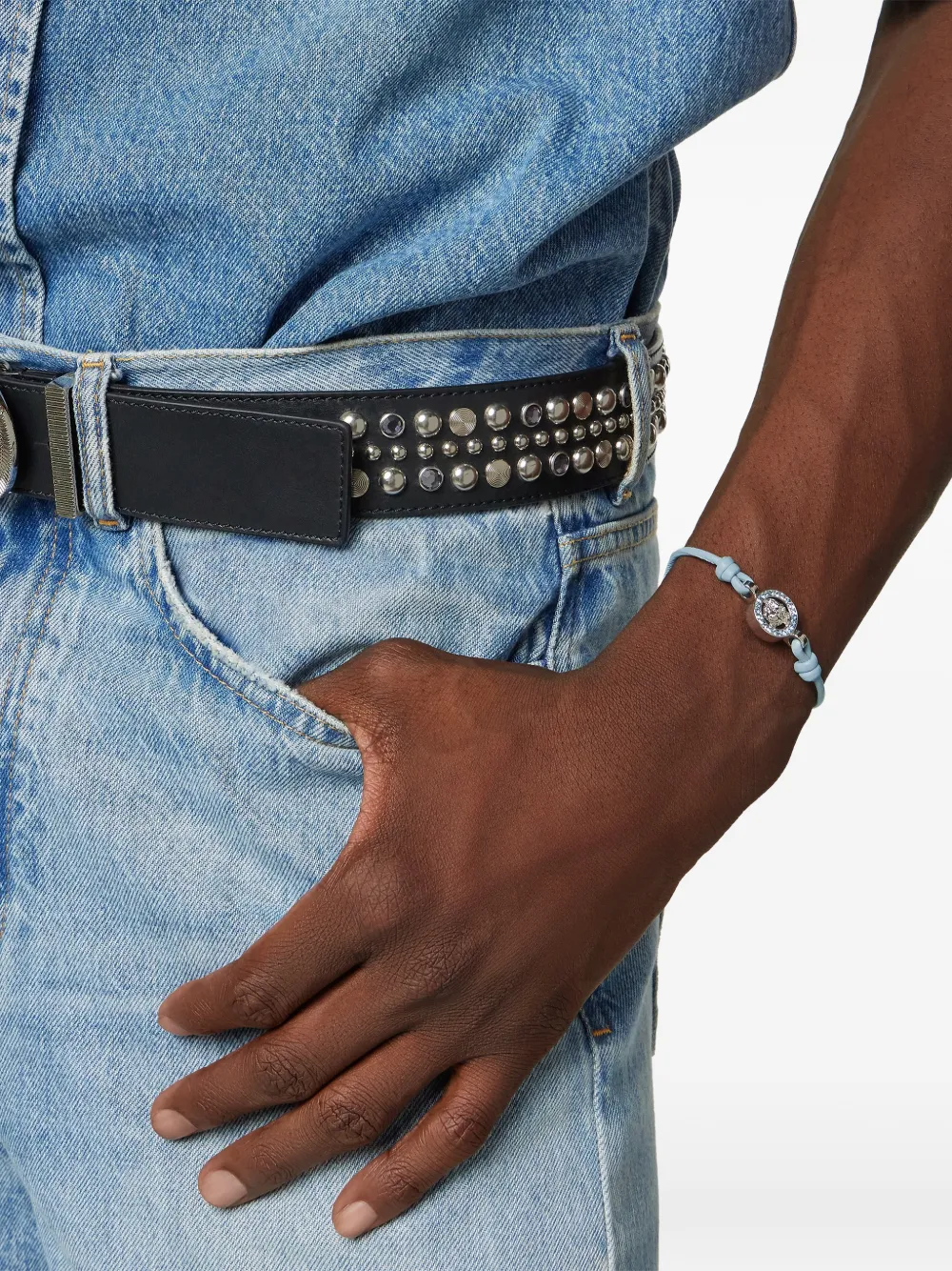 Versace Medusa '95 Crystal Leather Bracelet In Blue