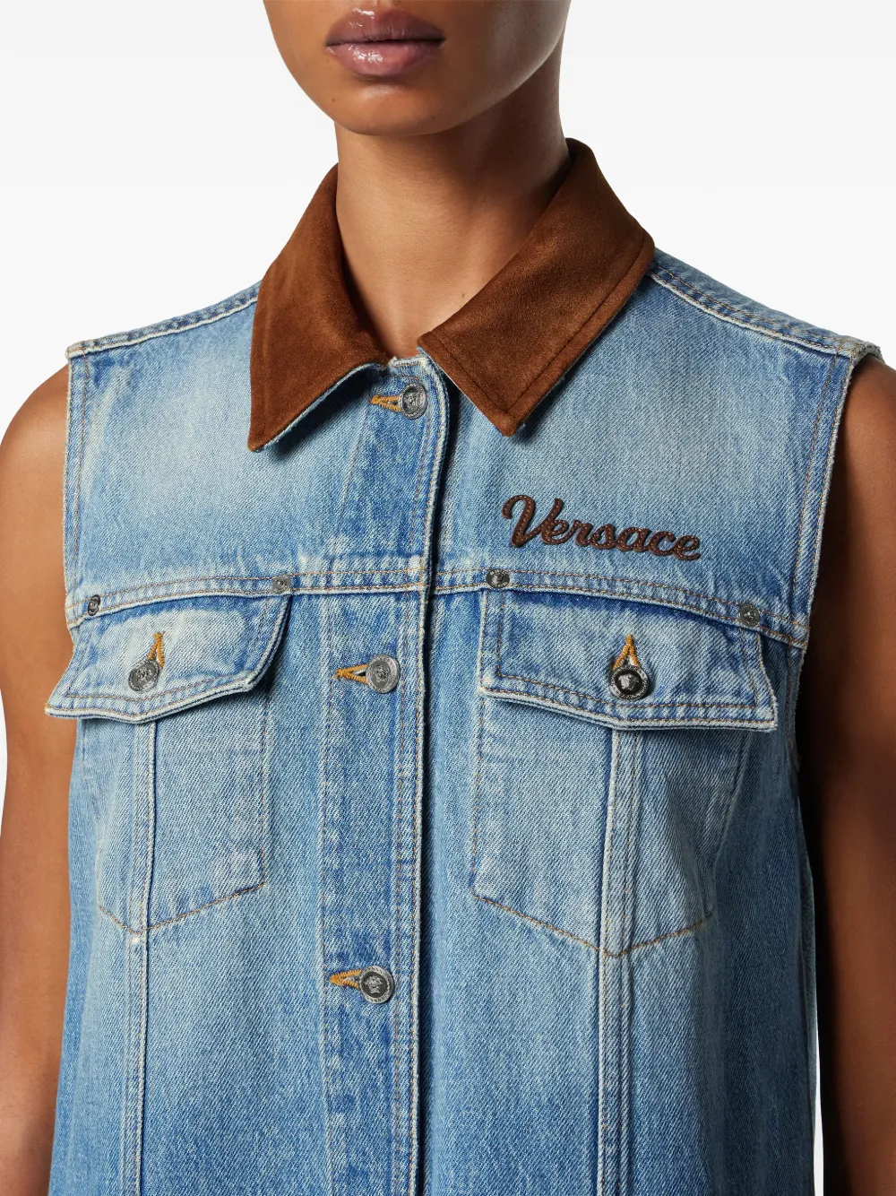 Versace Mouwloze jurk mini-jurk met knopen Blauw