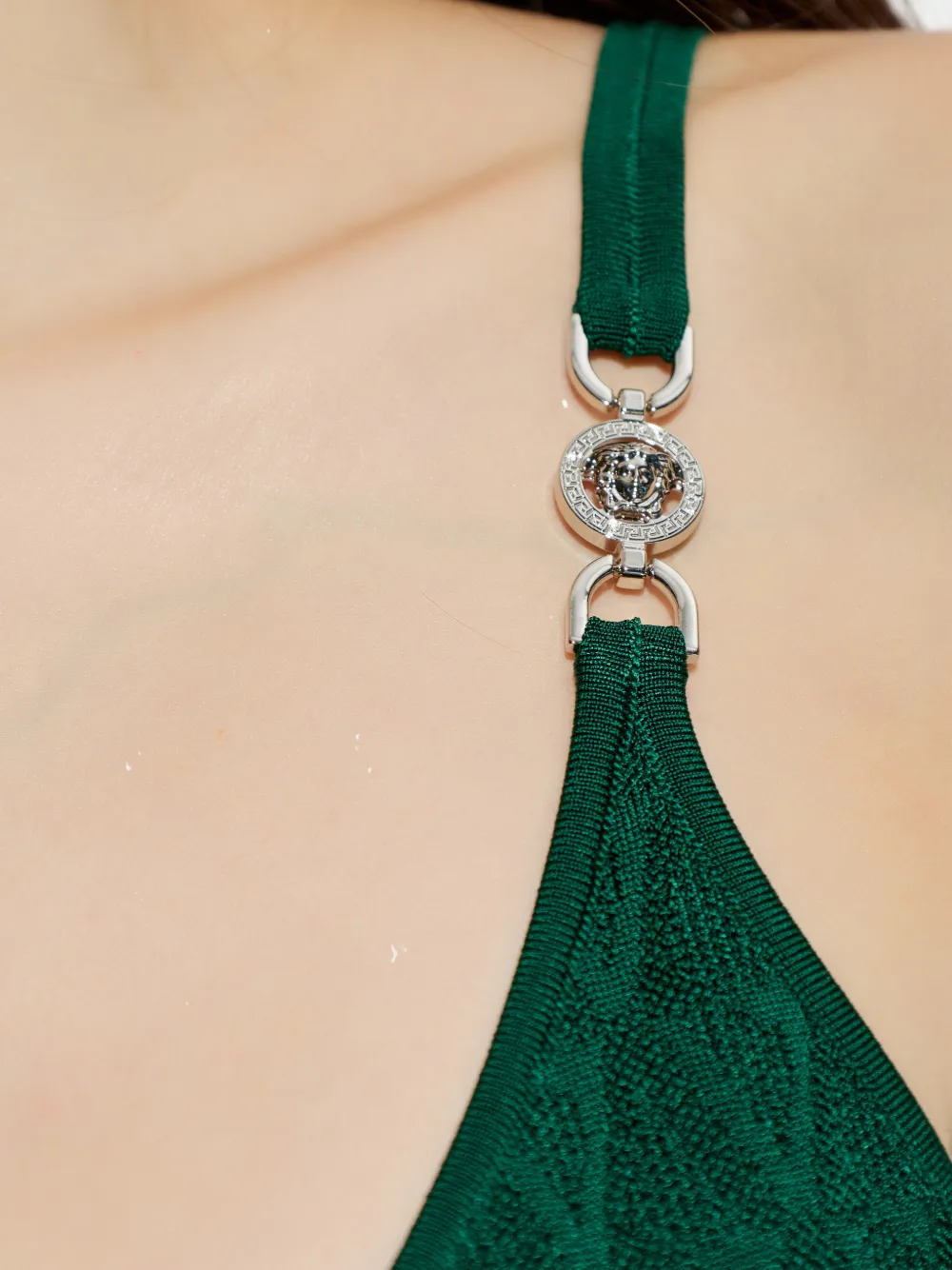 Versace Embellished-strap Midi Dress In Green