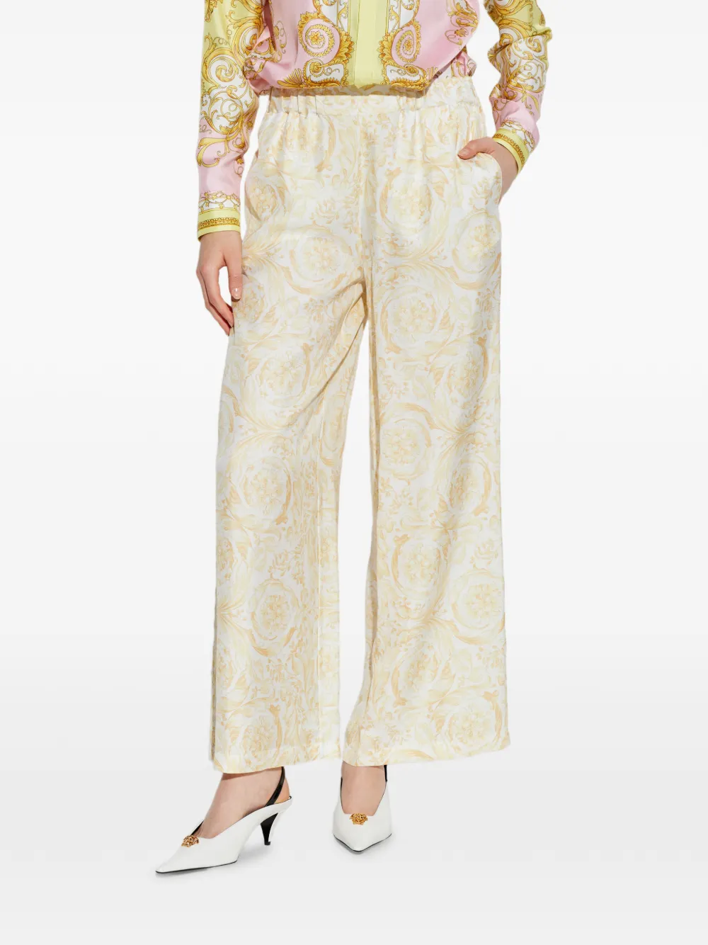 floral-patterned trousers