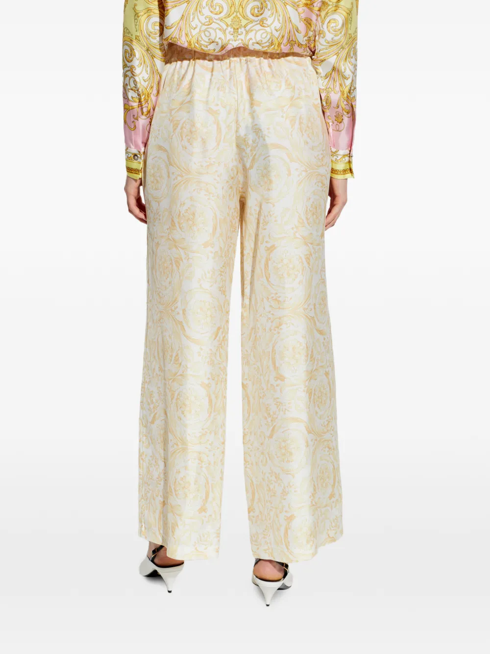 floral-patterned trousers