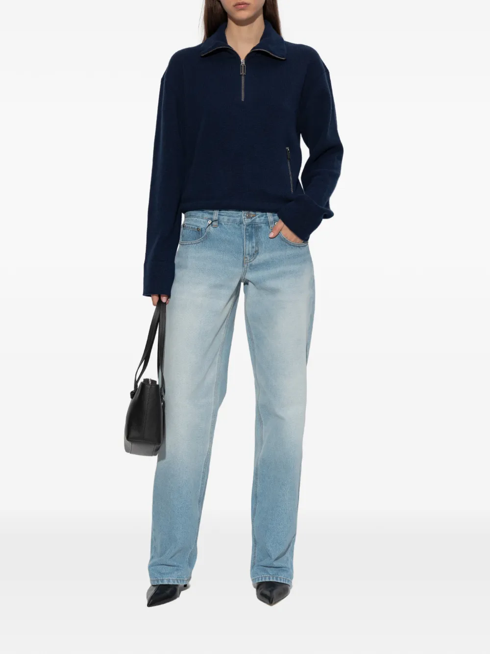 Victoria Beckham Half-zip Milano Sweater In Blue