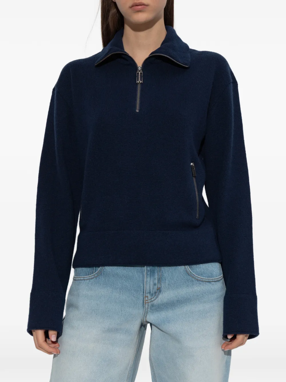 Victoria Beckham Half-zip Milano Sweater In Blue
