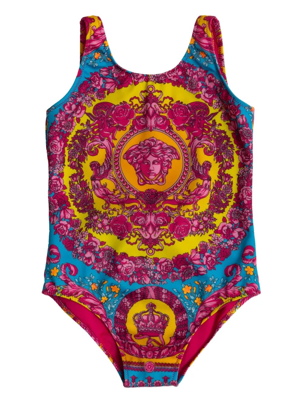 Versace Kids Medusa-motif floral-print swimsuit - Giallo