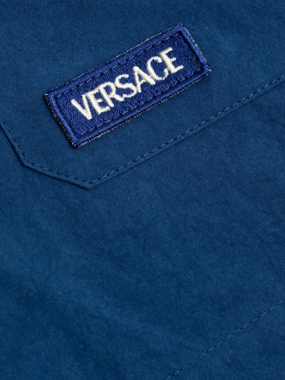 Versace Logo-patch Shorts In Blue