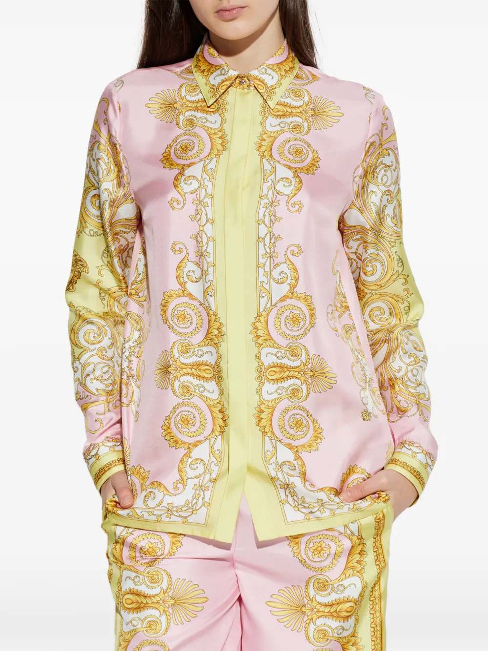  Versace Spring Barocco-print Shirt - Pink 