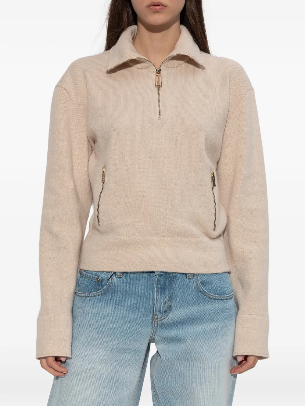 Victoria Beckham Half-zip Milano Sweater In Neutral