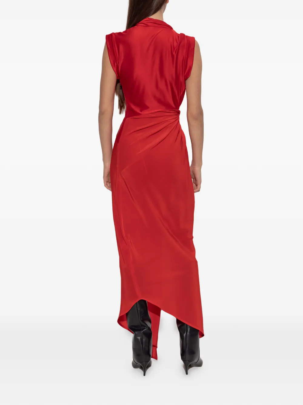 Victoria Beckham Womens Cardinal Red Asymmetric Plunge Stretch-woven Maxi Dress