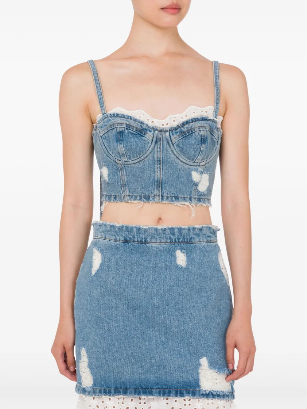 Lace-Trim Denim Crop Top