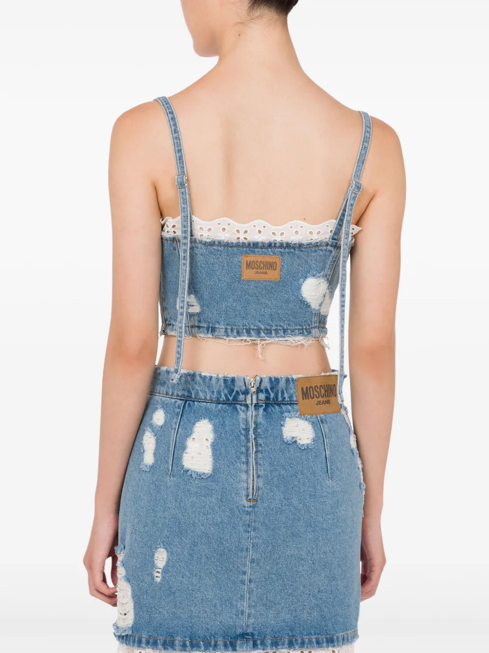 Lace-Trim Denim Crop Top