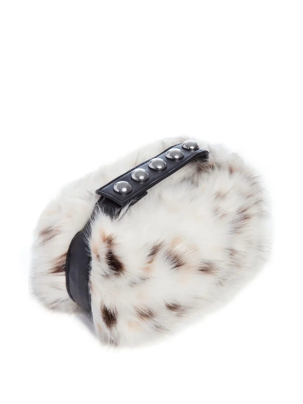 Apparis Marfa Snow Leopard Top Carry Handle Faux Fur Pouch In White