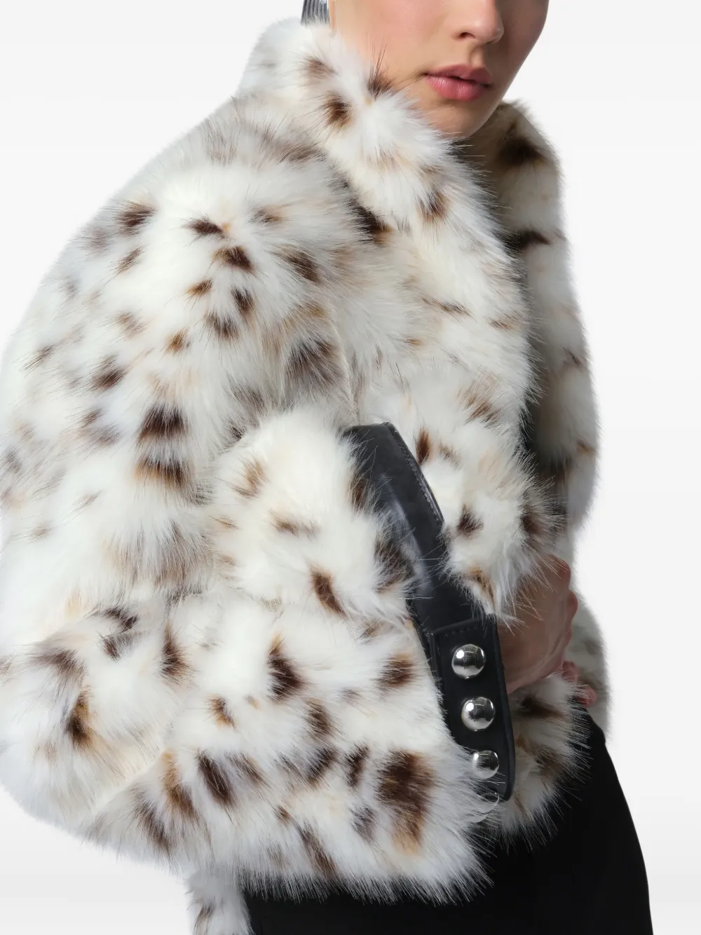 Apparis Marfa Snow Leopard Top Carry Handle Faux Fur Pouch In White