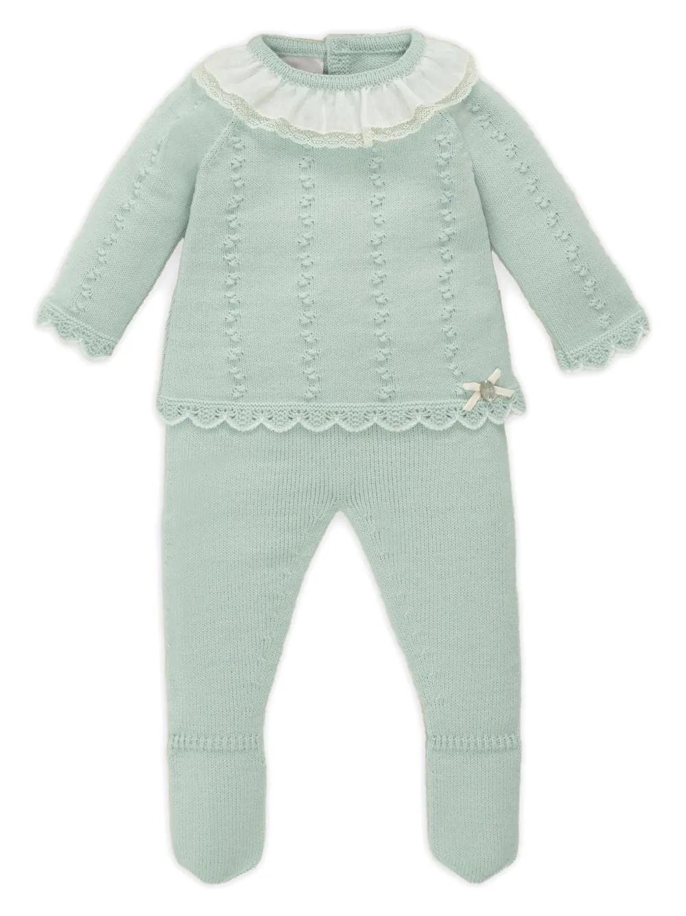 Paz Rodriguez Lace Ruffled Pajamas Set In Green