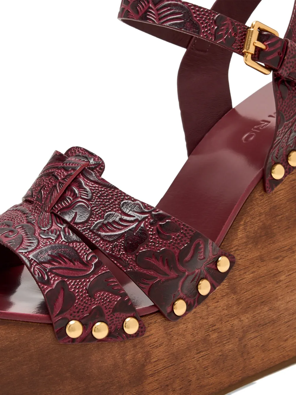 Farm Rio Floral-embossed Studded Sandals In Burgundy