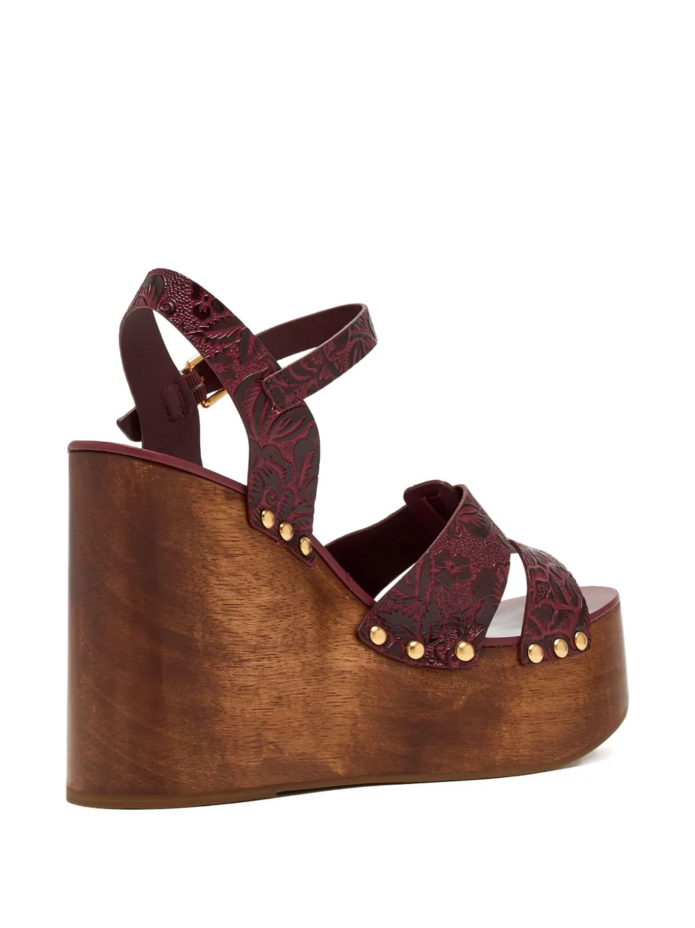 Farm Rio Floral-embossed Studded Sandals In Burgundy
