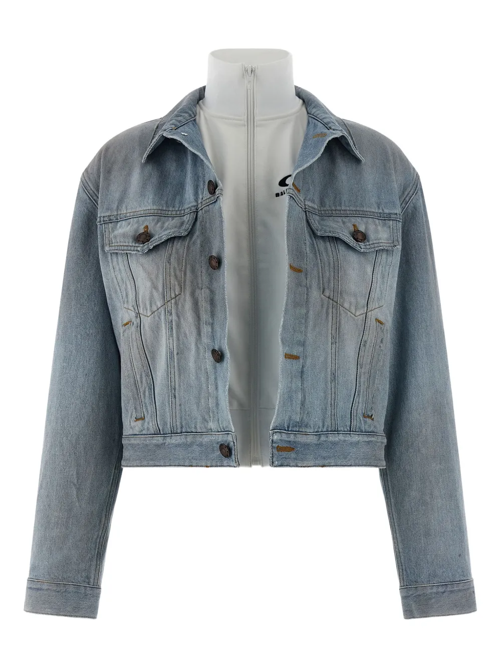 Balenciaga Stonewashed Double-layer Jacket In Blue