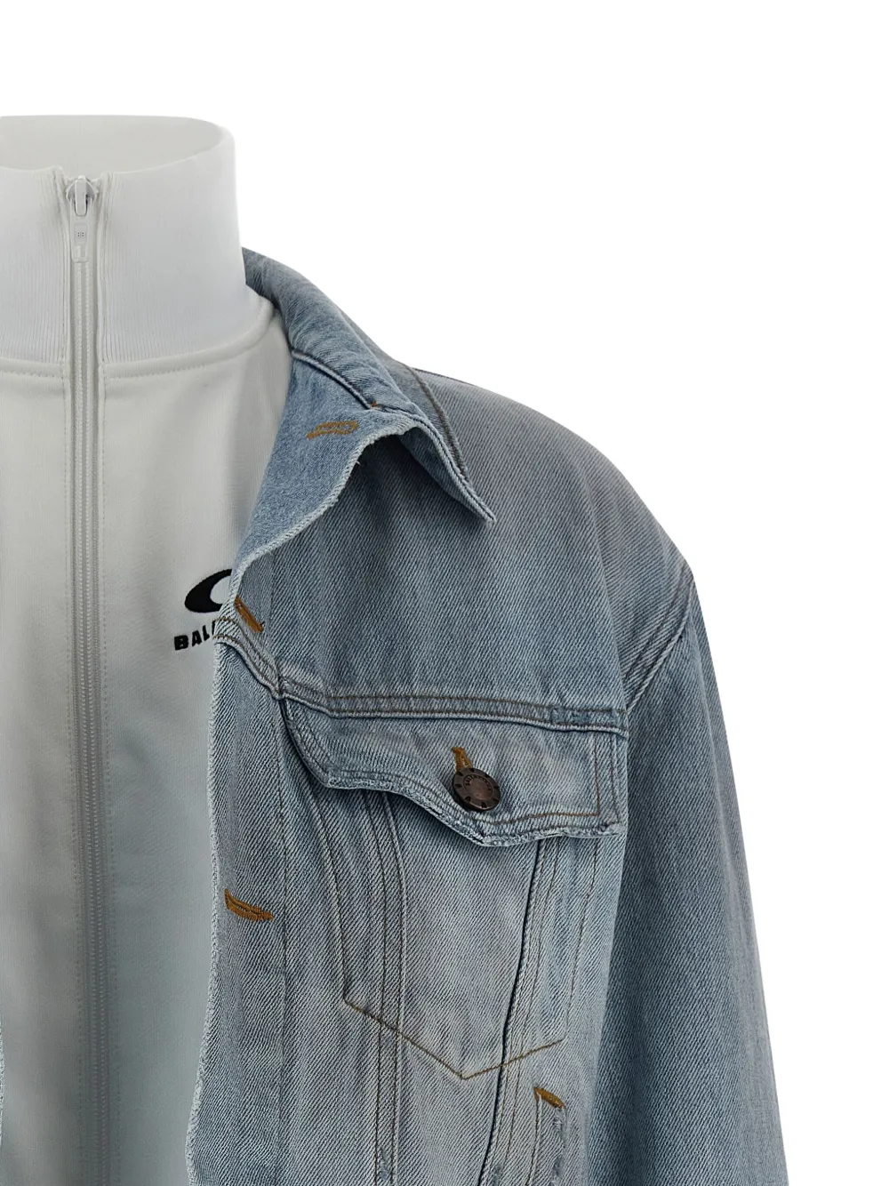 Balenciaga Stonewashed Double-layer Jacket In Blue