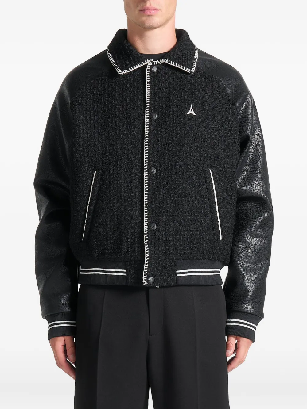 Manière De Voir faux-leather tweed jacket - ブラック