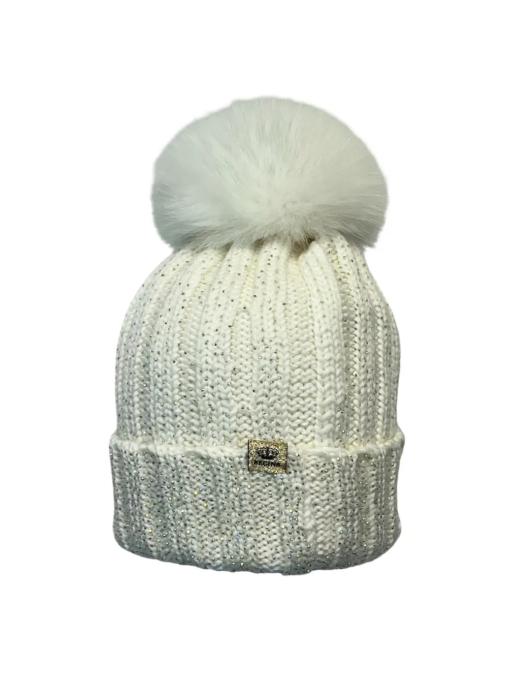 Cuffie regina pompom logo-detail beanie hat - Beige