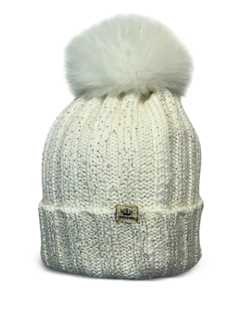 cuffie regina pompom logo-detail beanie hat