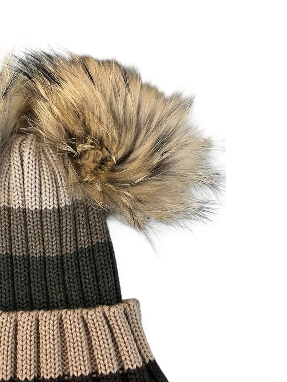 Cuffie regina pompom striped-pattern beanie hat - Beige