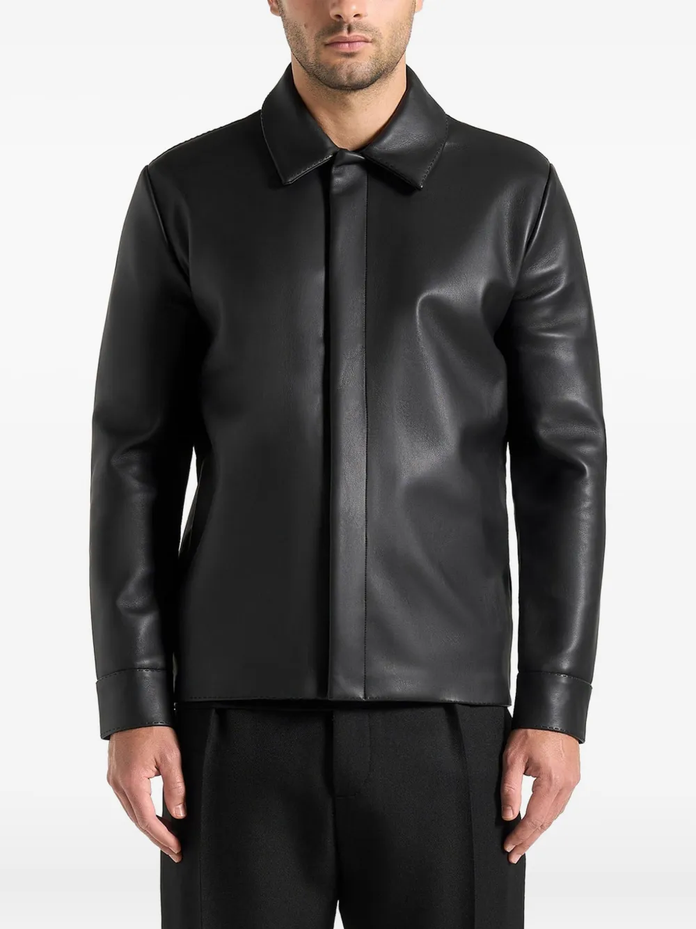 Manière De Voir faux-leather overshirt - Nero