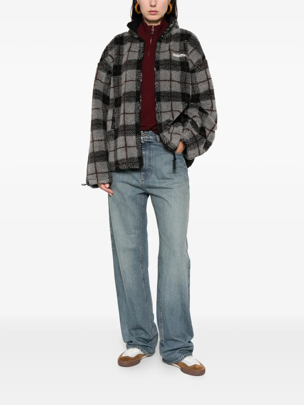 Miu Miu plaid-pattern zip-fastening sweatshirt | Sweaters | Image 2