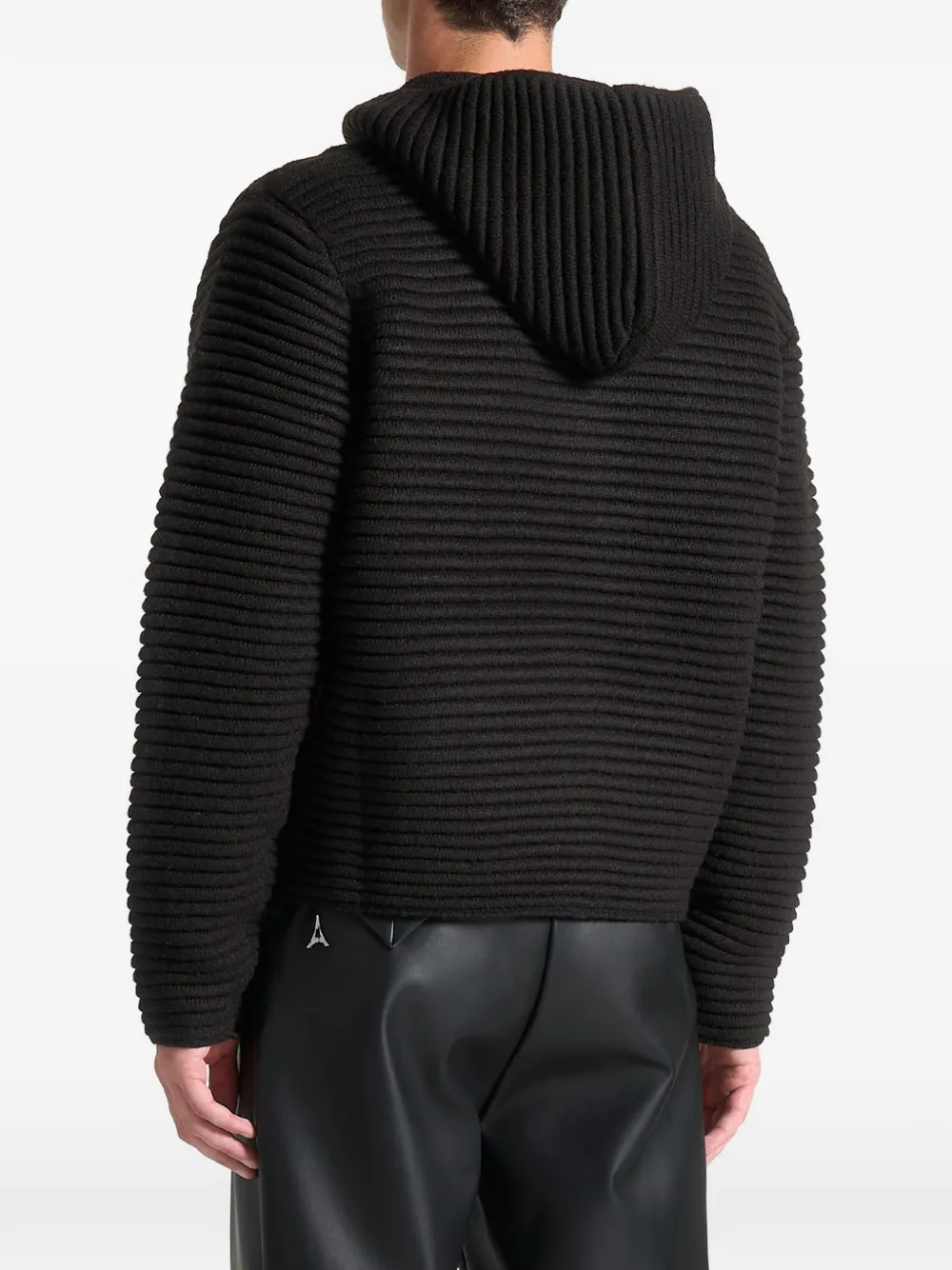 Manière De Voir Eden ribbed-knit zip-up hoodie Zwart