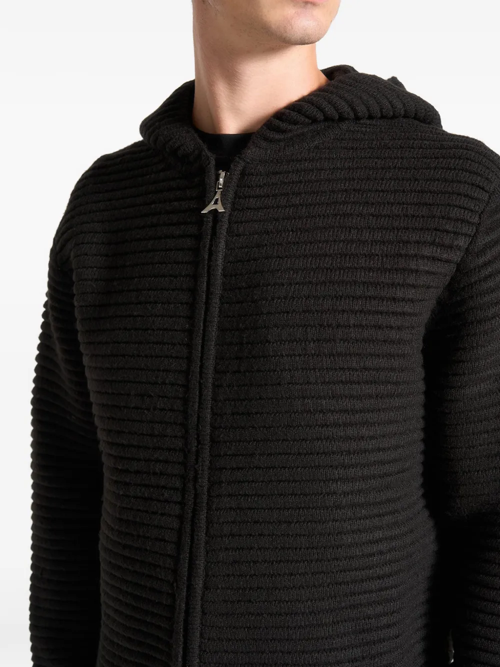Manière De Voir Eden ribbed-knit zip-up hoodie Zwart
